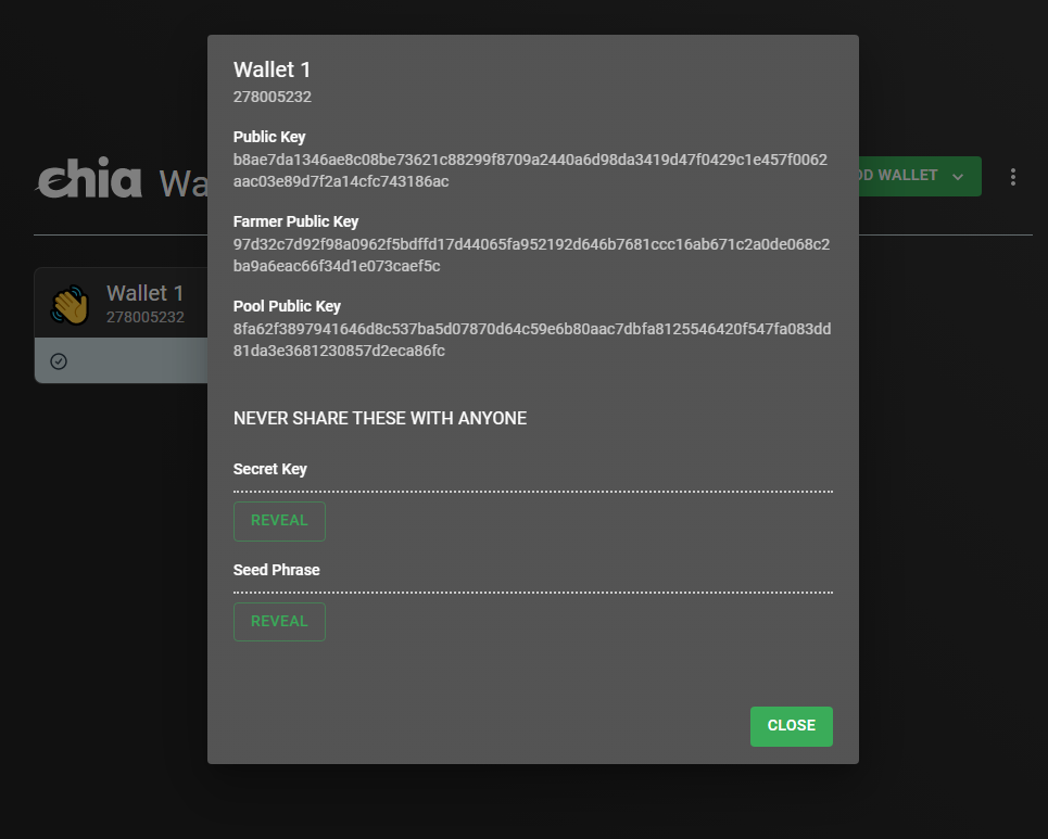 wallet details open
